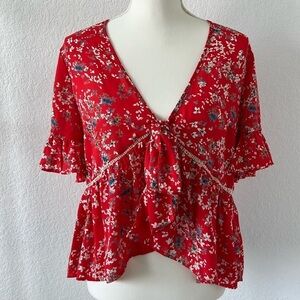 Allie Rose Open Front Floral Front Tie Top